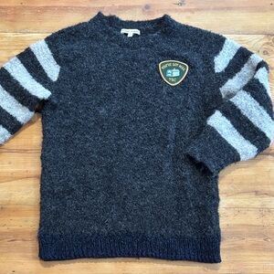 THE SUNDAY COLLECTIVE 6-7 Charcoal Alpaca Kids Crewneck Sweater Striped Sleeve